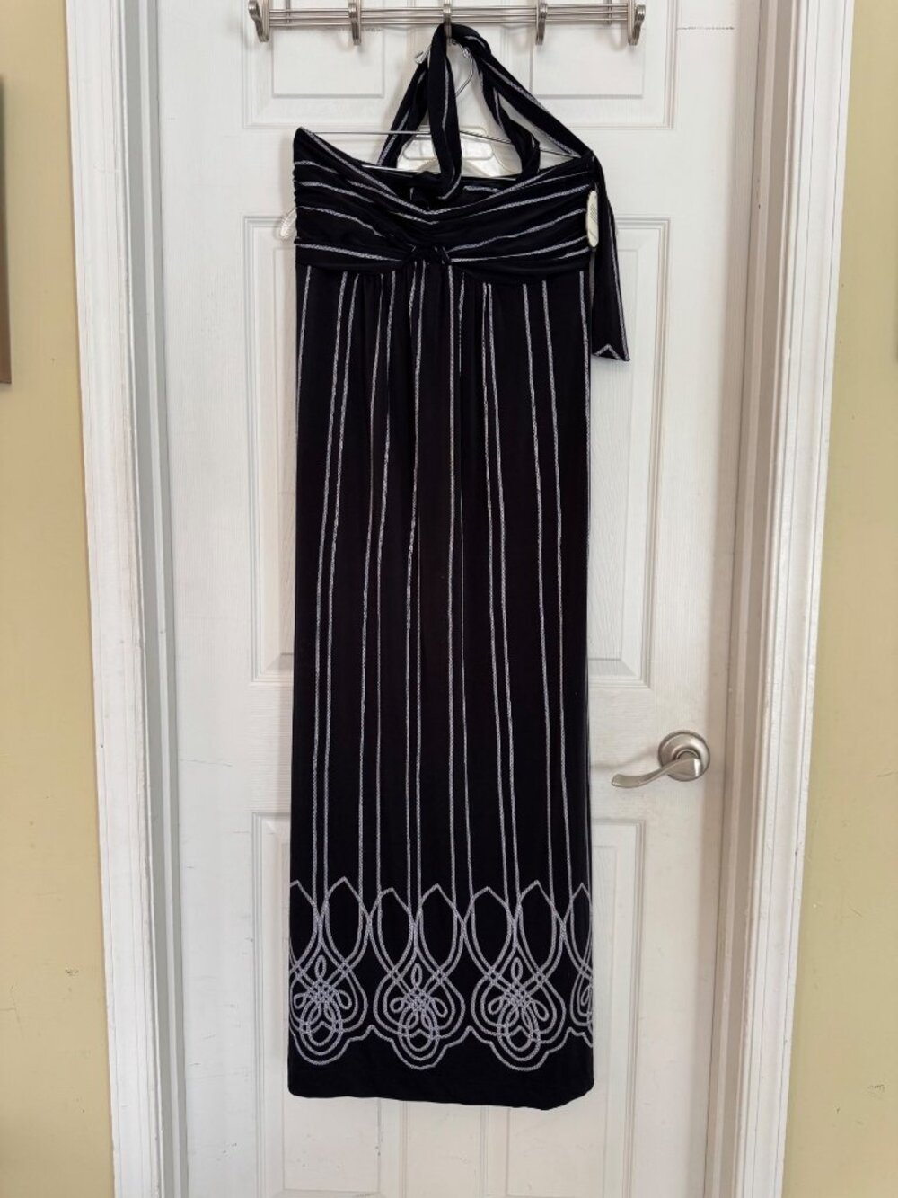 Soma Faye Maxi Dress Black White Convertible Halter Soft Jersey Medium NEW - Picture 3 of 11